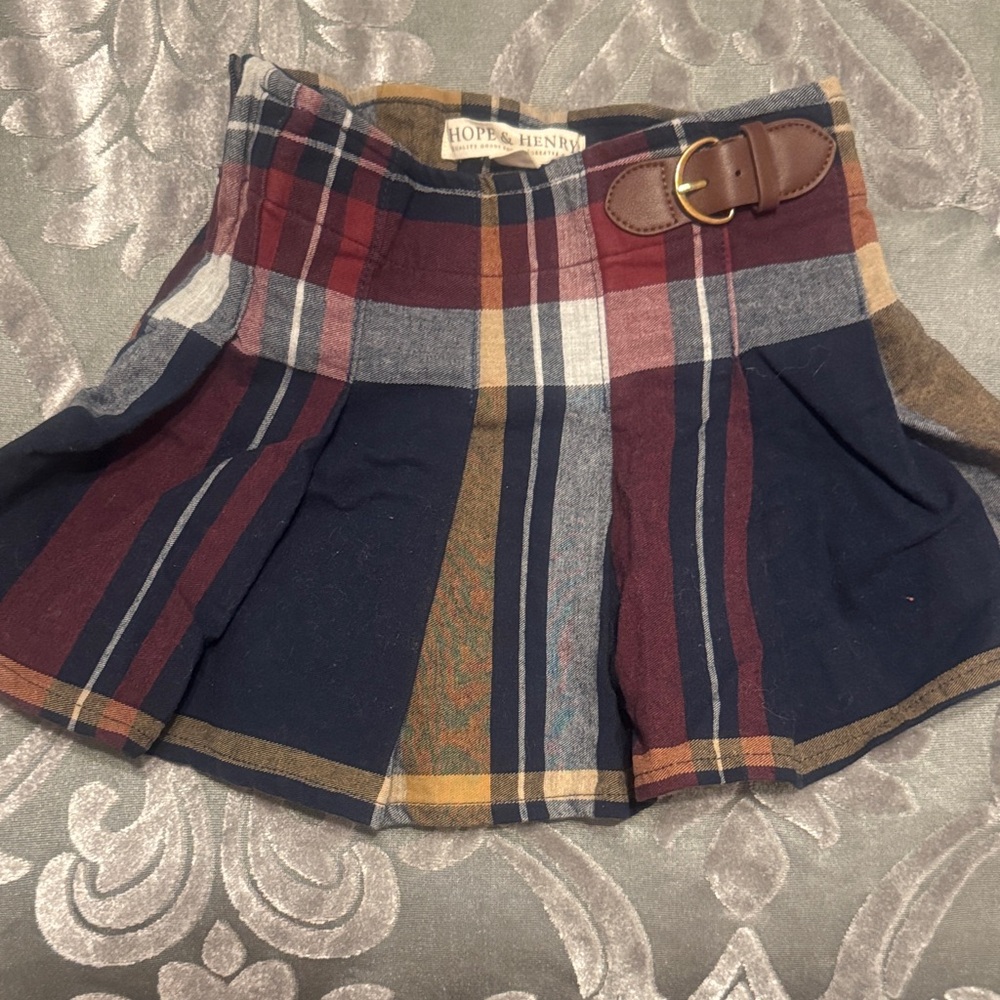Hope & Henry Plaid Mini Skirt - Navy and Red